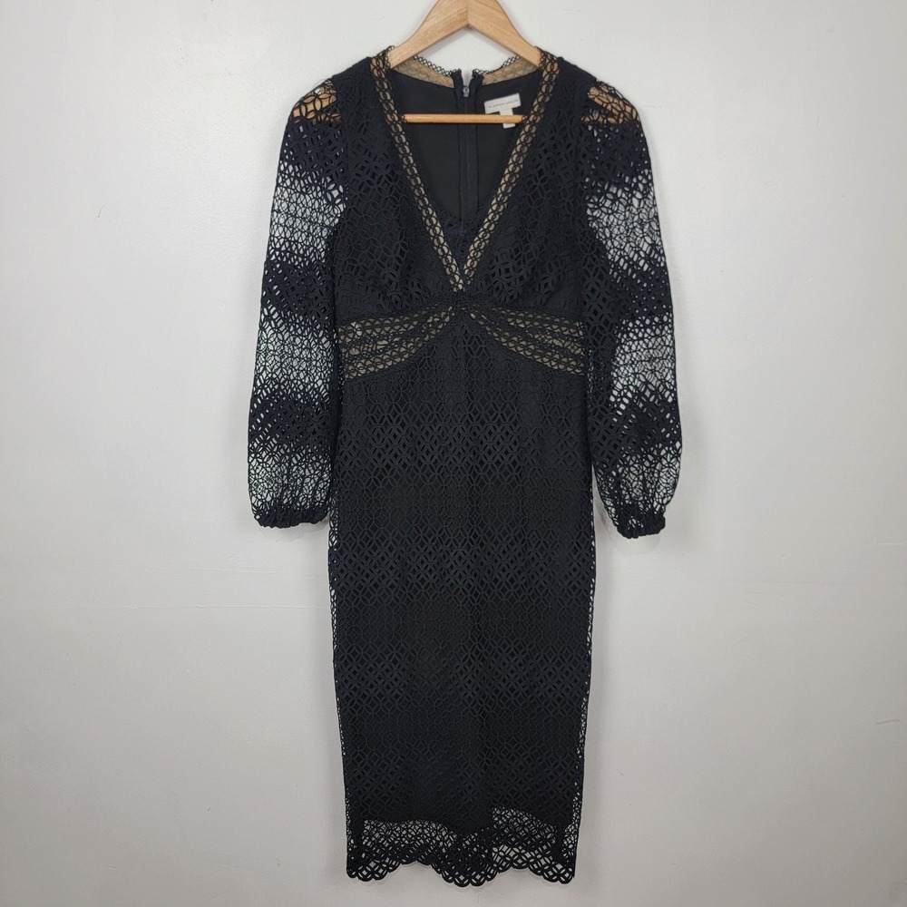ML Monique LHuillier Lace Cocktail‎ Dress Black Womens 4 Formal Party Neutral